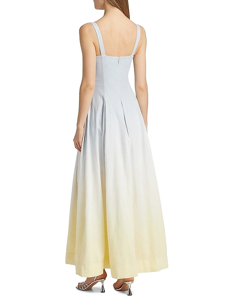 Stefania Ombré Linen-Blend Pleated Dress
