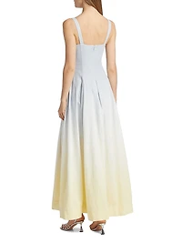 Stefania Ombré Linen-Blend Pleated Dress