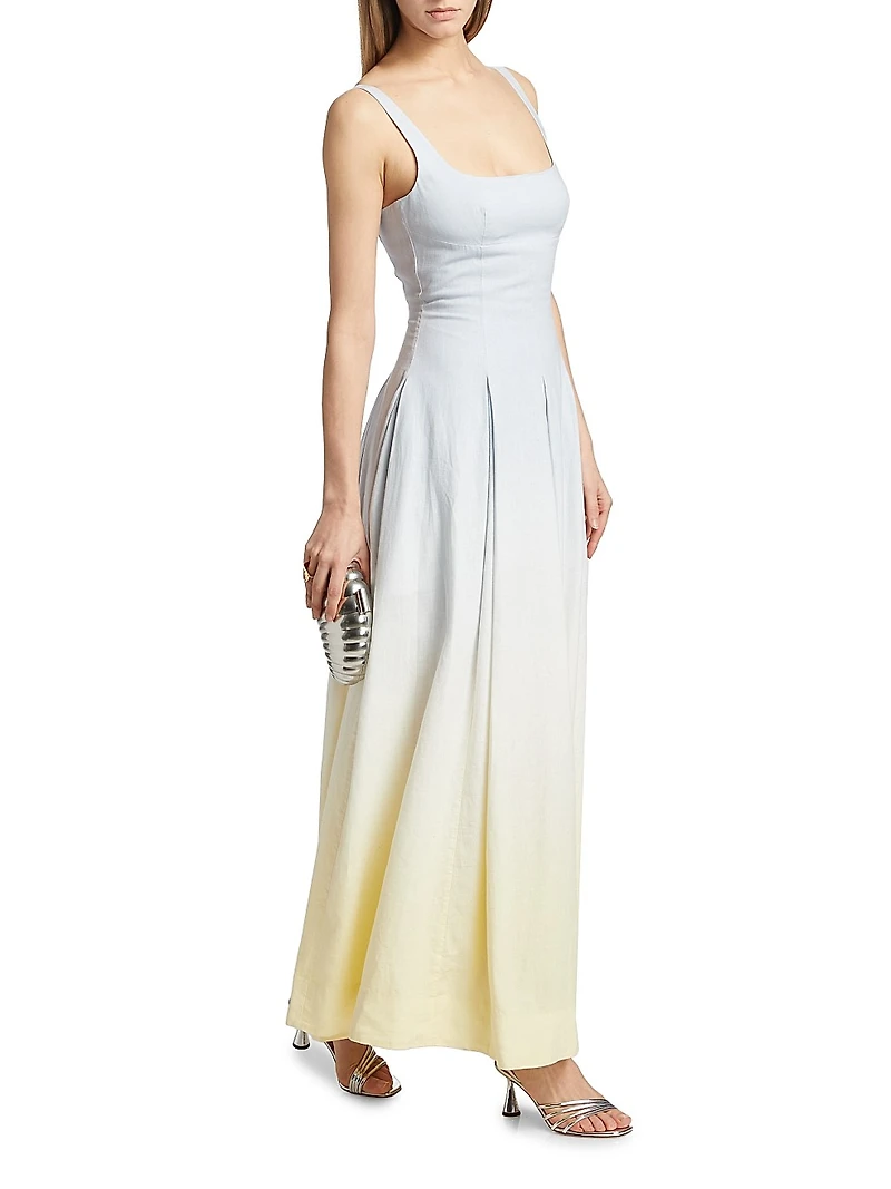 Stefania Ombré Linen-Blend Pleated Dress