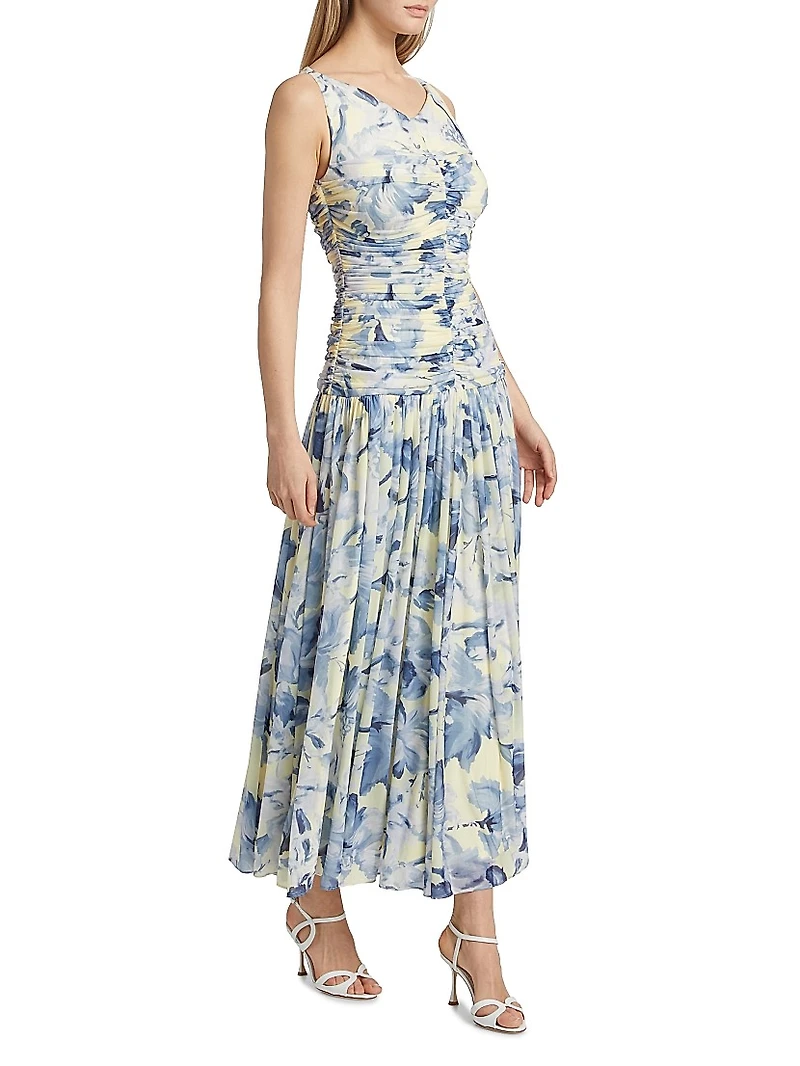 Melia Floral Ruched Midi-Dress