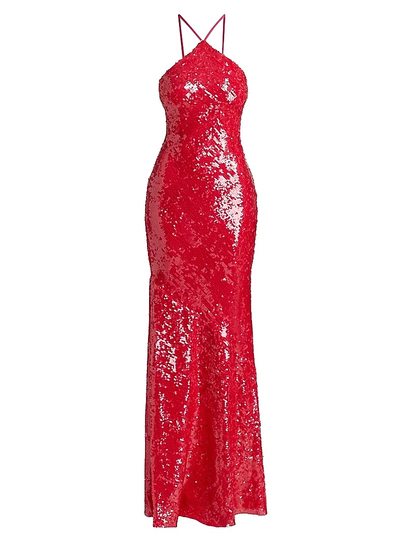 Regine Sequined Halter Gown