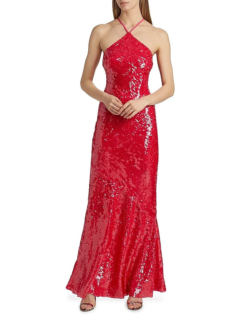 Regine Sequined Halter Gown