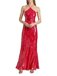 Regine Sequined Halter Gown
