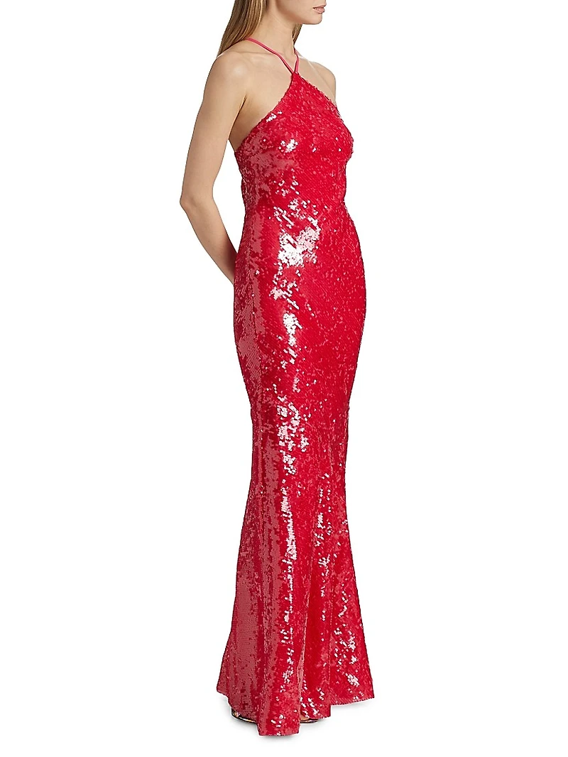 Regine Sequined Halter Gown