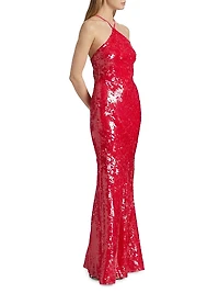 Regine Sequined Halter Gown