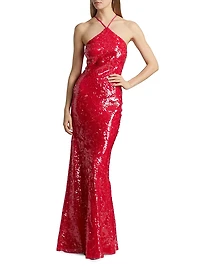 Regine Sequined Halter Gown