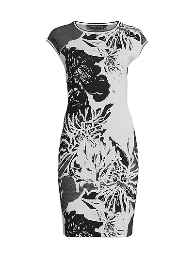 Abstract Print Crewneck Sheath Dress