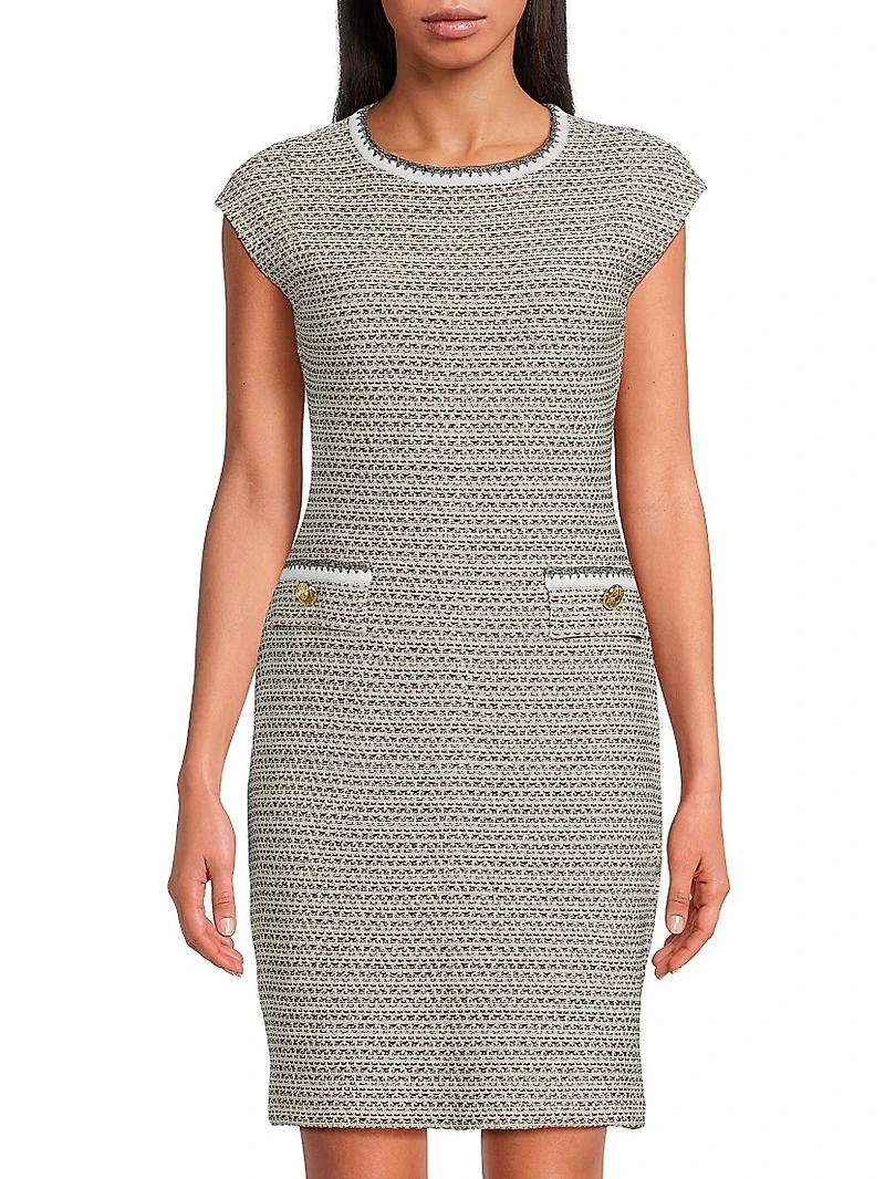 Tanya Foster x Ming Wang Tweed Boatneck Sheath Dress