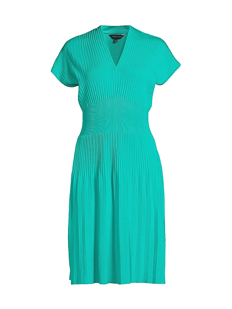 Tanya Foster x Ming Wang Sunburst Rib-Knit Minidress