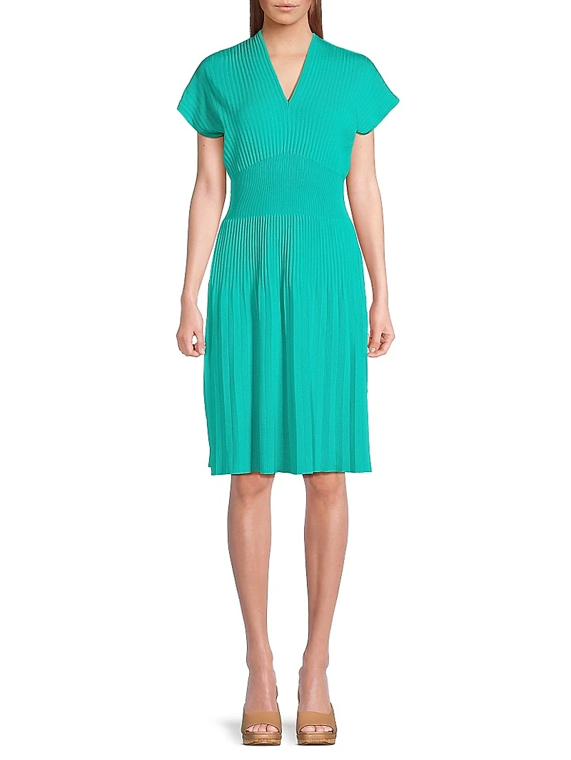 Tanya Foster x Ming Wang Sunburst Rib-Knit Minidress