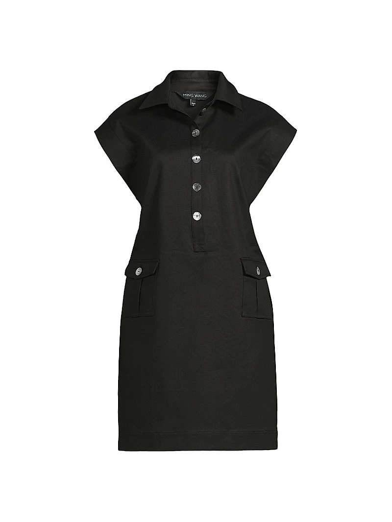 Tanya Foster x Ming Wang Plus Sateen Button-Front Minidress