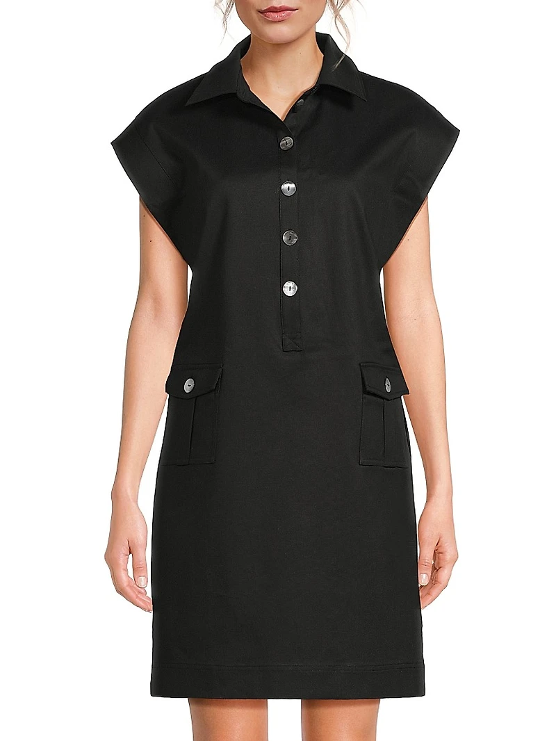 Tanya Foster x Ming Wang Plus Sateen Button-Front Minidress