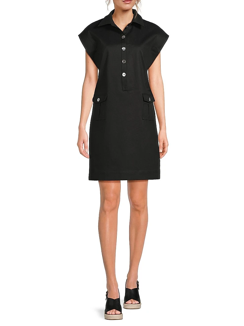 Tanya Foster x Ming Wang Plus Sateen Button-Front Minidress