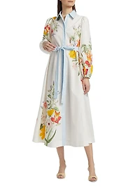 Antiquity Lucille Floral Linen-Cotton Tie-Waist Shirtdress