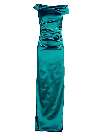 Satin Off-the-Shoulder Column Gown