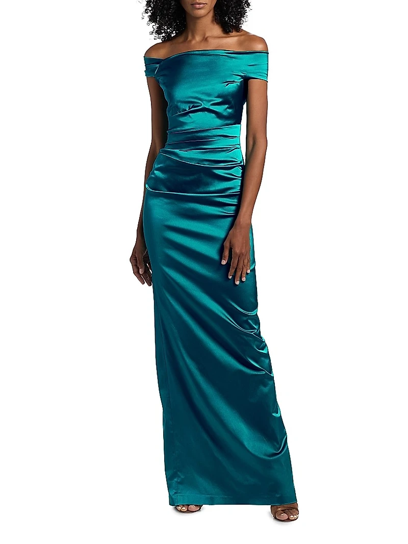 Satin Off-the-Shoulder Column Gown