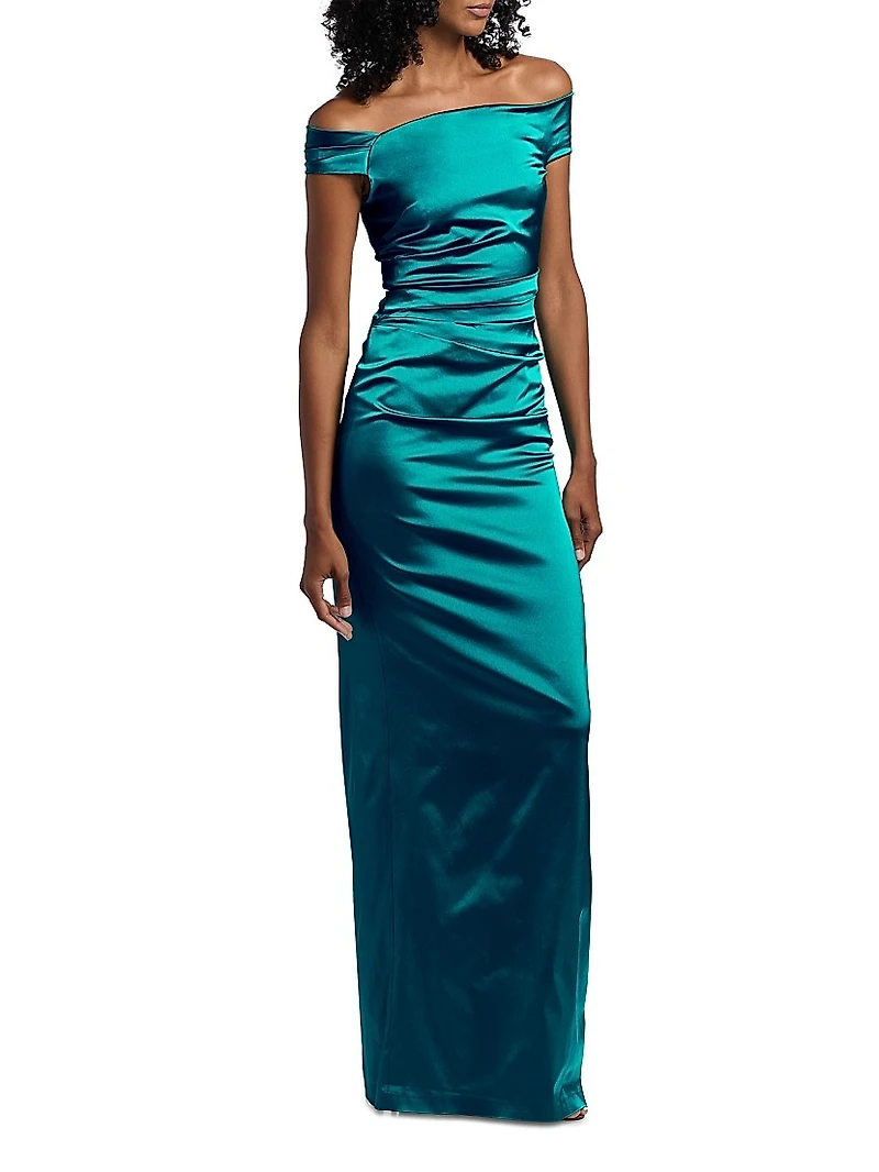 Satin Off-the-Shoulder Column Gown
