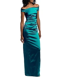 Satin Off-the-Shoulder Column Gown