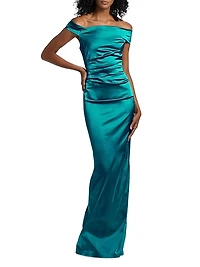 Satin Off-the-Shoulder Column Gown