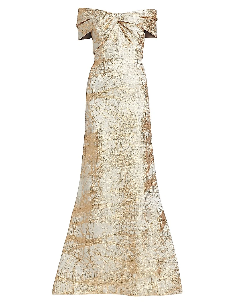 Metallic Jacquard Off-The-Shoulder Mermaid Gown