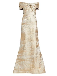 Metallic Jacquard Off-The-Shoulder Mermaid Gown