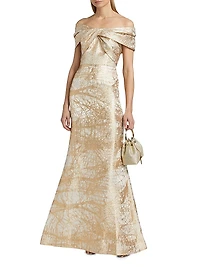 Metallic Jacquard Off-The-Shoulder Mermaid Gown