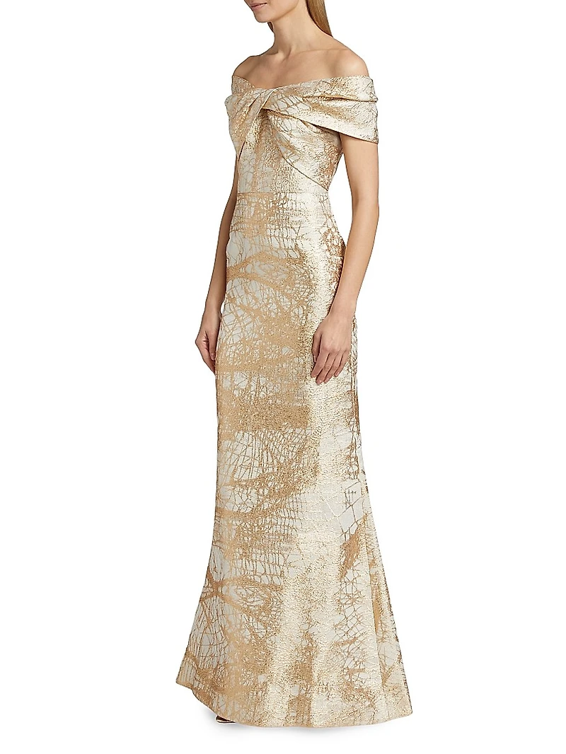 Metallic Jacquard Off-The-Shoulder Mermaid Gown