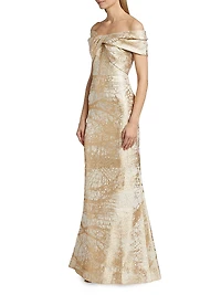 Metallic Jacquard Off-The-Shoulder Mermaid Gown