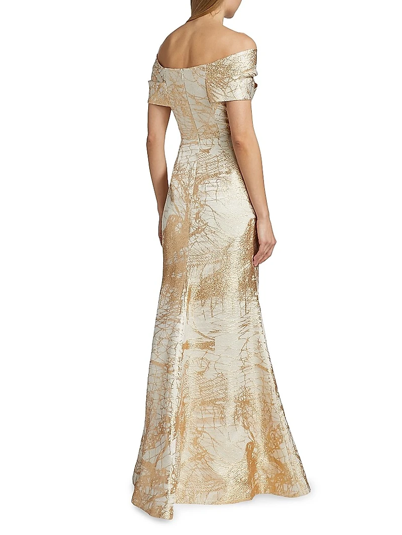 Metallic Jacquard Off-The-Shoulder Mermaid Gown