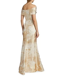 Metallic Jacquard Off-The-Shoulder Mermaid Gown