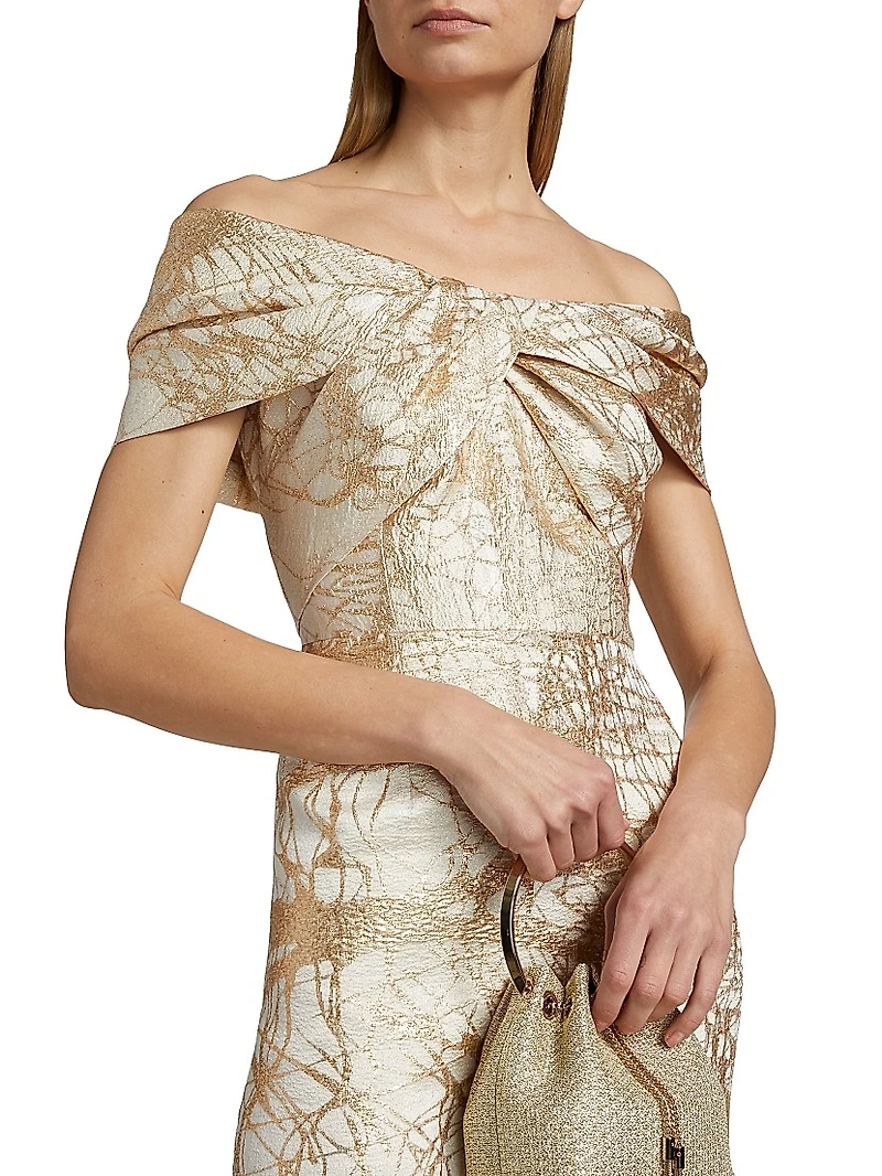 Metallic Jacquard Off-The-Shoulder Mermaid Gown