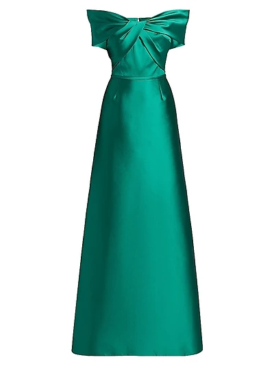 Off-the-Shoulder Twist Stretch-Mikado Gown
