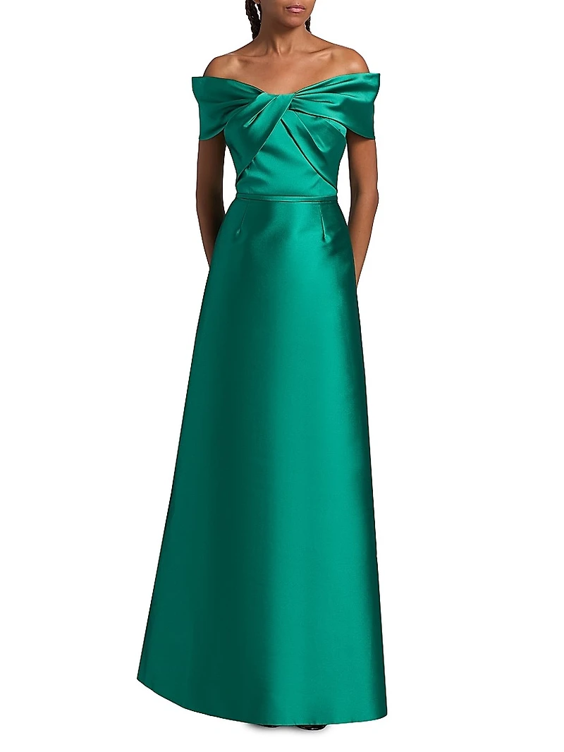 Off-the-Shoulder Twist Stretch-Mikado Gown
