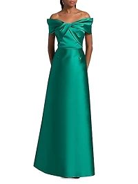 Off-the-Shoulder Twist Stretch-Mikado Gown
