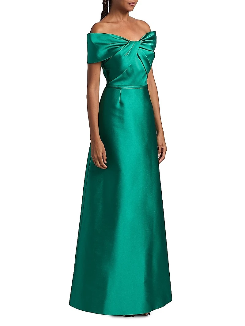 Off-the-Shoulder Twist Stretch-Mikado Gown