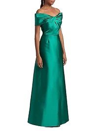 Off-the-Shoulder Twist Stretch-Mikado Gown