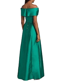 Off-the-Shoulder Twist Stretch-Mikado Gown