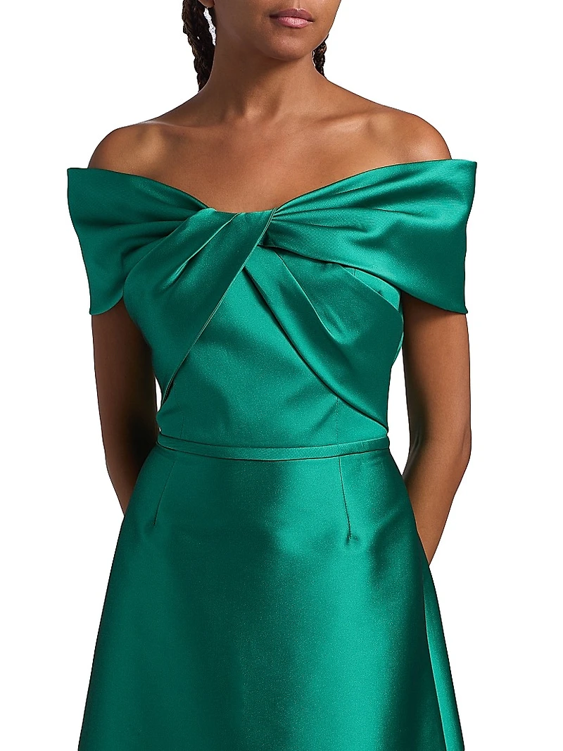 Off-the-Shoulder Twist Stretch-Mikado Gown