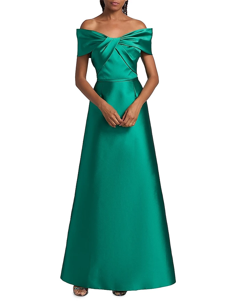 Off-the-Shoulder Twist Stretch-Mikado Gown