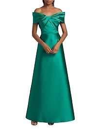 Off-the-Shoulder Twist Stretch-Mikado Gown