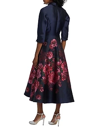 Jacqurd Floral & Paisley Shirtwaist Gown