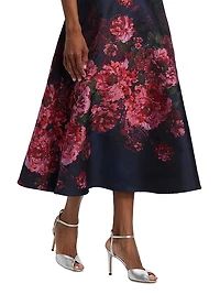 Jacqurd Floral & Paisley Shirtwaist Gown