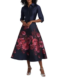Jacqurd Floral & Paisley Shirtwaist Gown