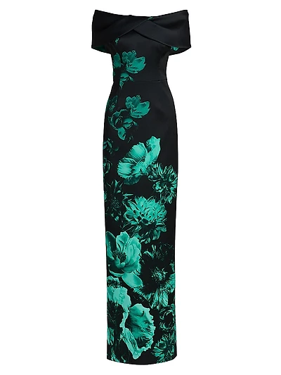 Floral Off-the-Shoulder Column Gown