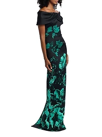 Floral Off-the-Shoulder Column Gown