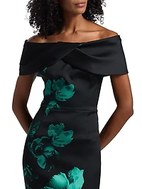 Floral Off-the-Shoulder Column Gown