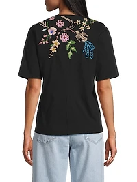 Trapunto Embroidered V-Neck Top