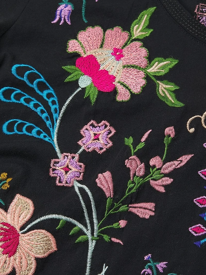 Trapunto Embroidered V-Neck Top