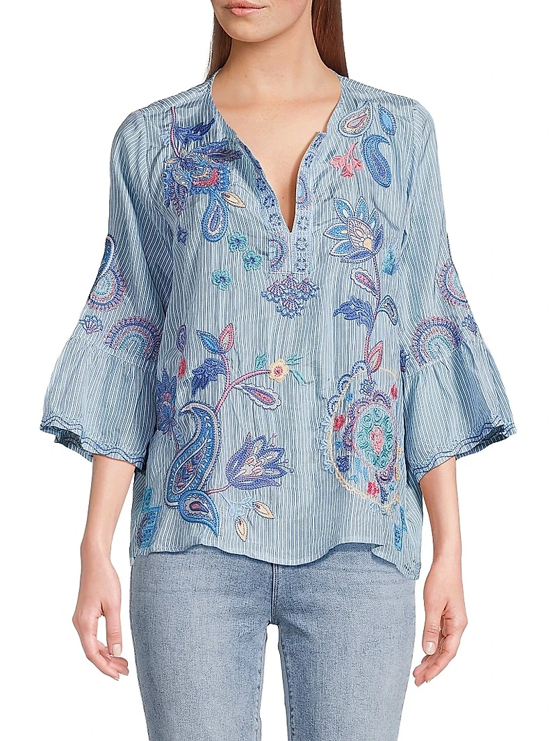 Neilly Embroidered Silk Blouse