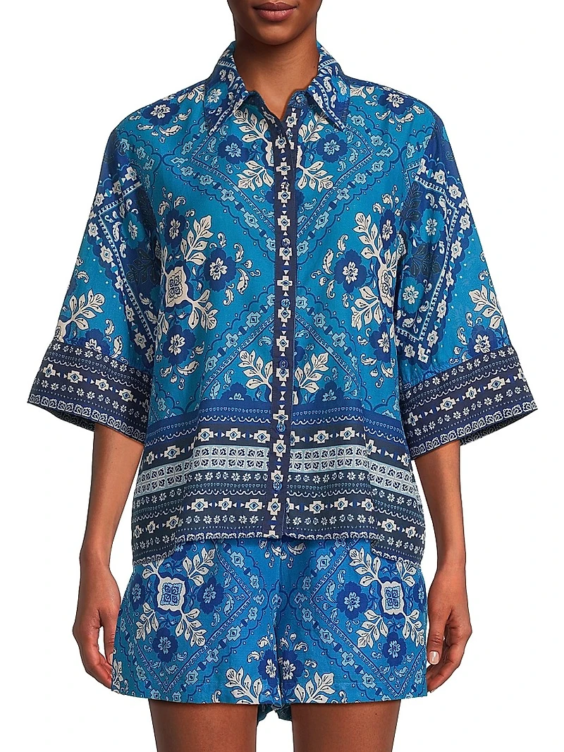 Printed Kimono-Sleeve Shirt